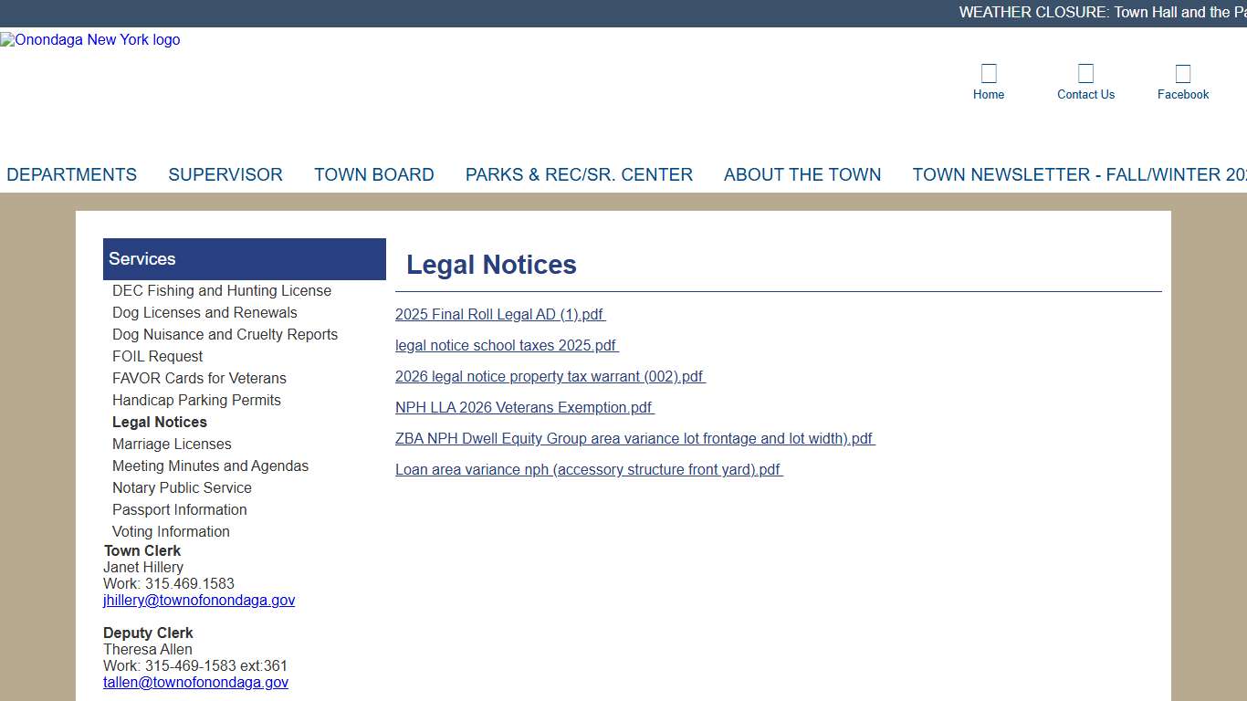 Town of Onondaga New York - Legal Notices