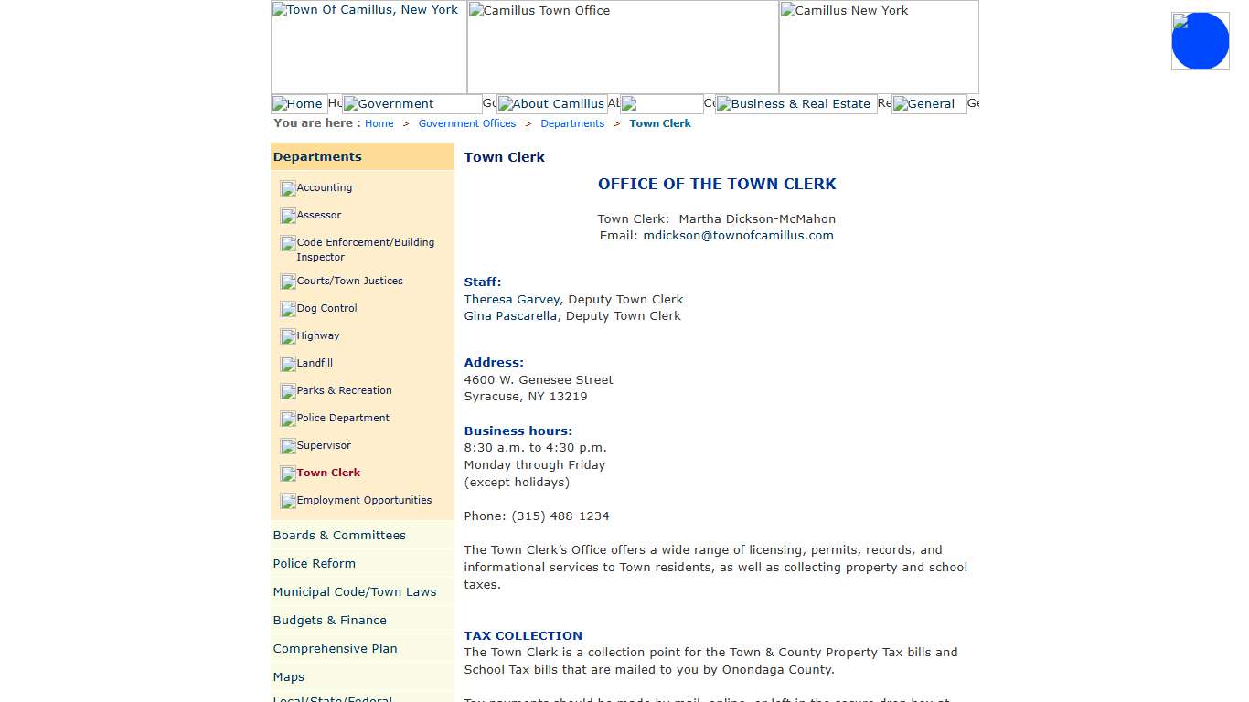 Town Of Camillus, New York. Phone: (315) 488-1335